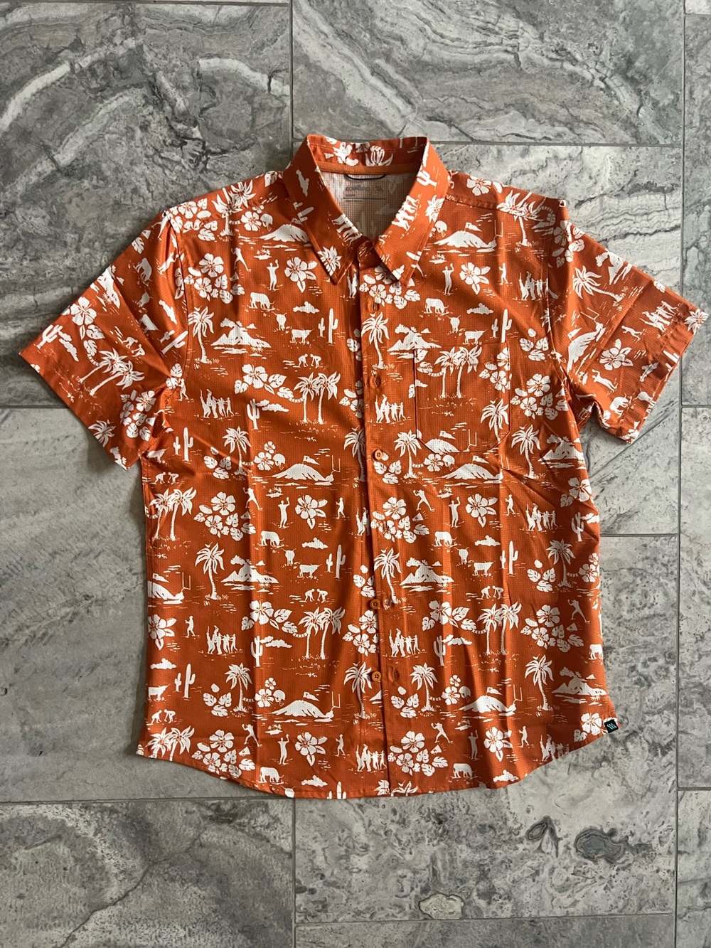 Wellen Airweave Orange Hawaiian Football Button-Down Performance Shirt